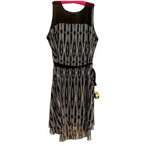 Lane Bryant Black & Ecru Vertical Stripe Chiffon Sleeveless Dress size 26/28